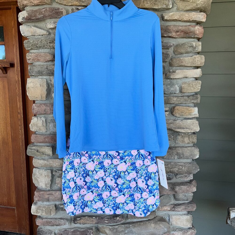 Gottex Golf Tennis Pickle Women's 1/4 Zip LS Top Skort Periwinkle Set S XL NWT